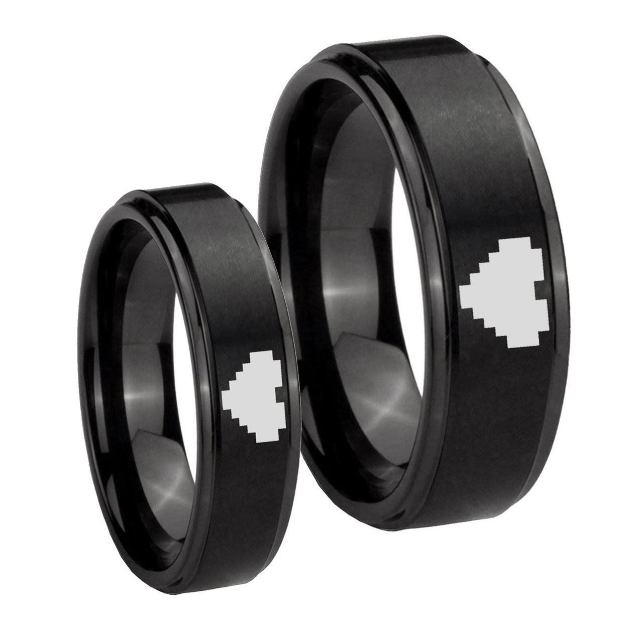 Step Edge Zelda Heart Black Tungsten Couple Band Set