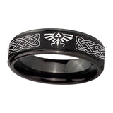 10mm-Celtic-Zelda-Step-Edges-Brush-Black-Tungsten-Carbide-Mens-Ring-Engraved
