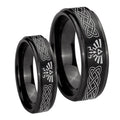 Celtic Zelda Step Edges Brush Black Tungsten Mens Set Rings