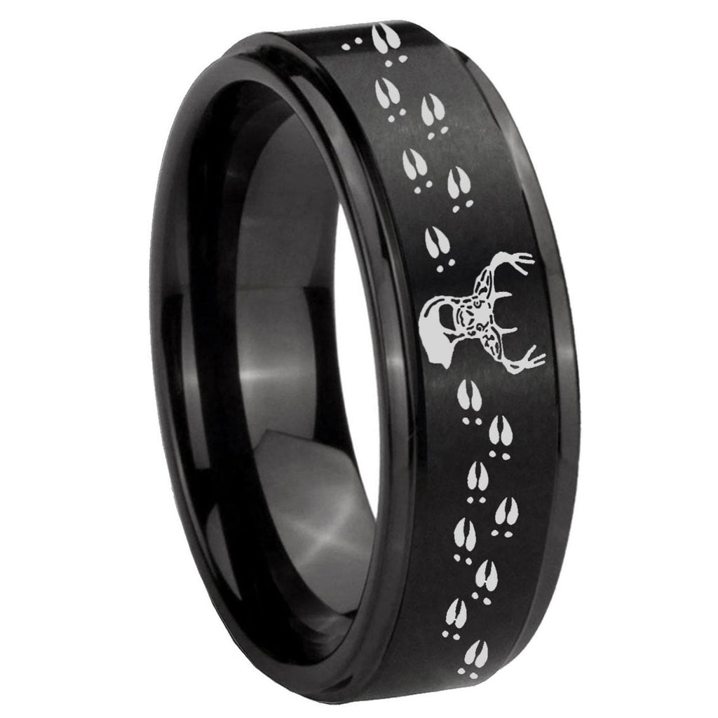 10mm Deer Antler Step Edges Brush Black Tungsten Men's Promise Rings