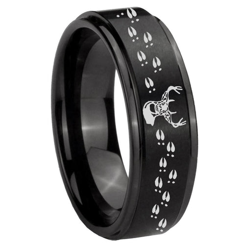 10mm Deer Antler Step Edges Brush Black Tungsten Men's Promise Rings