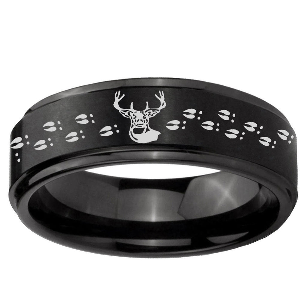 10mm Deer Antler Step Edge Brush Black Tungsten Men's Promise Rings