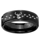 5, 8mm Deer Antler Step Edge Brush Black Tungsten Ring