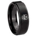 10mm Skull Marijuana Leaf Step Edges Brush Black Tungsten Mens Ring Personalized