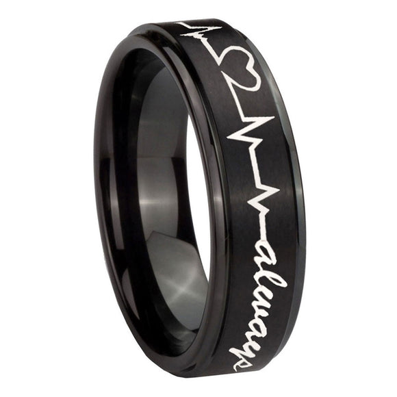 8mm-Heart-Beat-forever-Heart-always-Step-Edges-Brush-Black-Tungsten-Bands-Ring