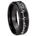 10mm Heart Beat forever Heart always Step Edges Brush Black Tungsten Bands Ring
