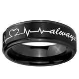 10mm Heart Beat forever Heart always Step Edge Brush Black Tungsten Bands Ring