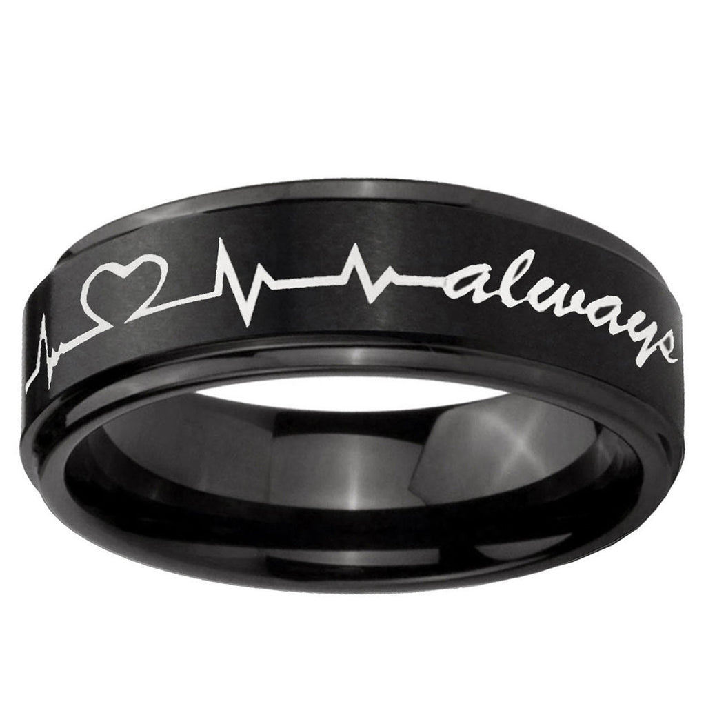 5mm Heart Beat forever Heart always Step Edge Black Tungsten Band