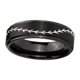 10mm-Baseball-Stitch-Step-Edges-Brush-Black-Tungsten-Carbide-Mens-Wedding-Ring