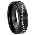 8mm Baseball Stitch Step Edges Brush Black Tungsten Ring