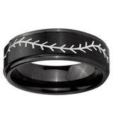 10mm Baseball Stitch Step Edge Brush Black Tungsten Ring