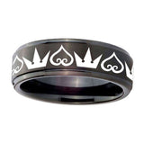 10mm-Hearts-and-Crowns-Step-Edges-Brush-Black-Tungsten-Men's-Wedding-Ring