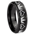 10mm Hearts and Crowns Step Edges Brush Black Tungsten Men's Wedding Ring