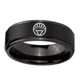 5, 8mm White Lantern Step Edge Black Tungsten Carbide Mens Ring