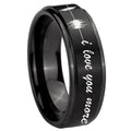 10mm Sound Wave I love you more Step Edges Brush Black Tungsten Men's Ring
