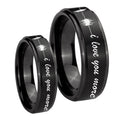 Sound Wave, I love you more Step Edges Brush Black Tungsten Mens Ring Set