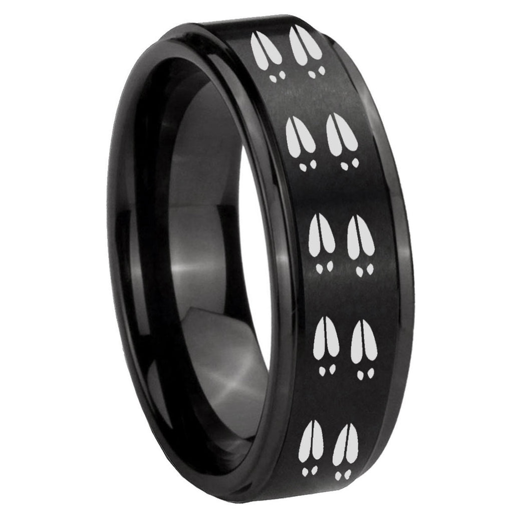 8mm Deer Tracks Step Edges Brush Black Tungsten Men Bands