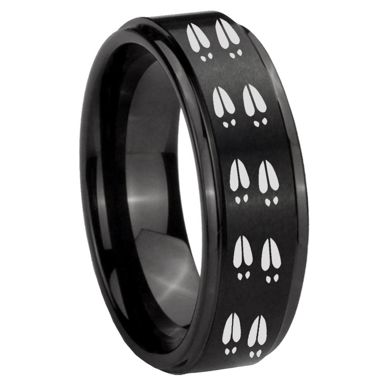 8mm Deer Tracks Step Edges Brush Black Tungsten Men Bands