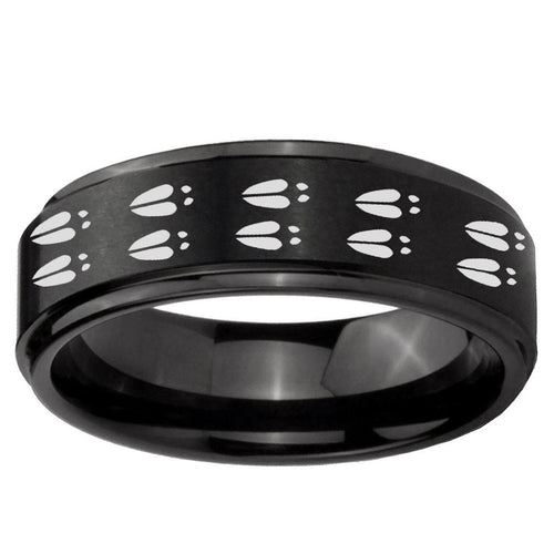 10mm Deer Tracks Step Edge Brush Black Tungsten Ring