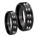 Deer Tracks Step Edges Brush Black Tungsten Couples Ring Set