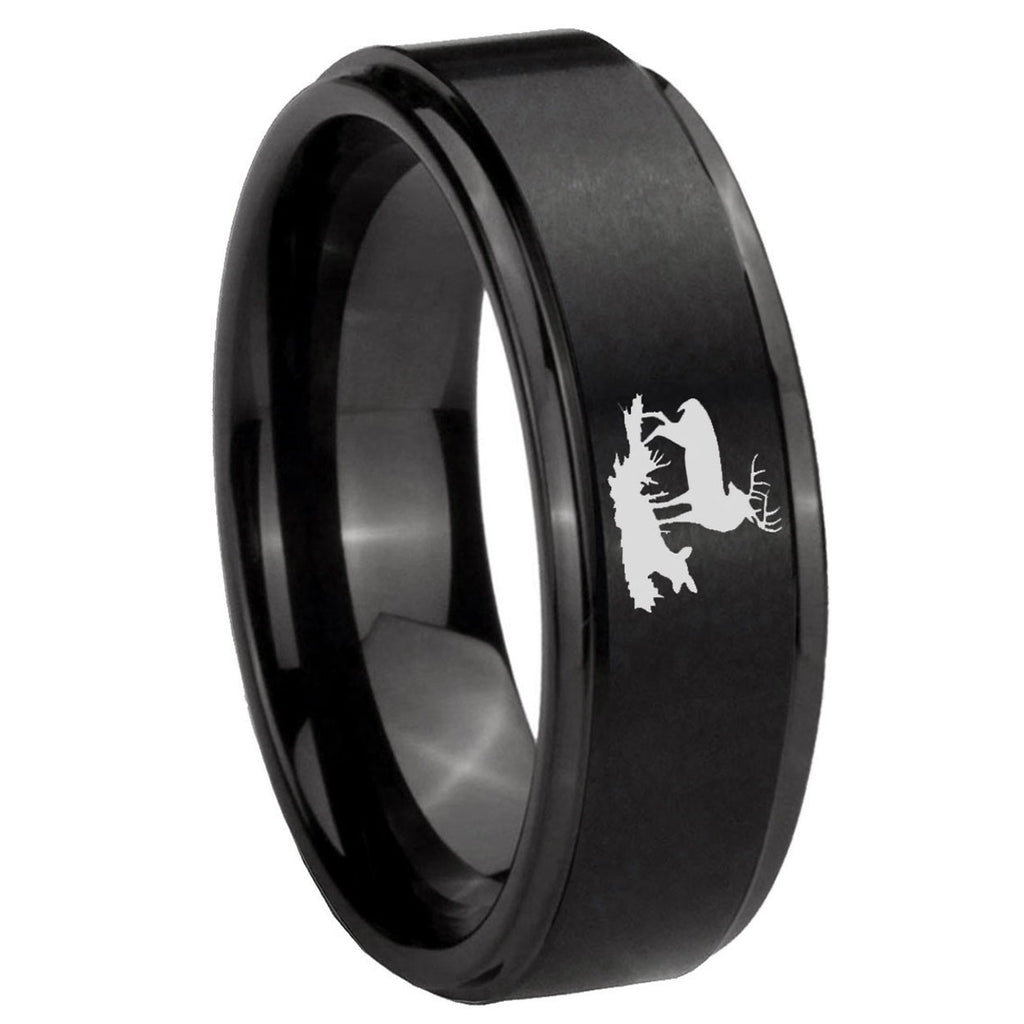 10mm Deer Hunting Step Edges Brush Black Tungsten Carbide Wedding Band Mens