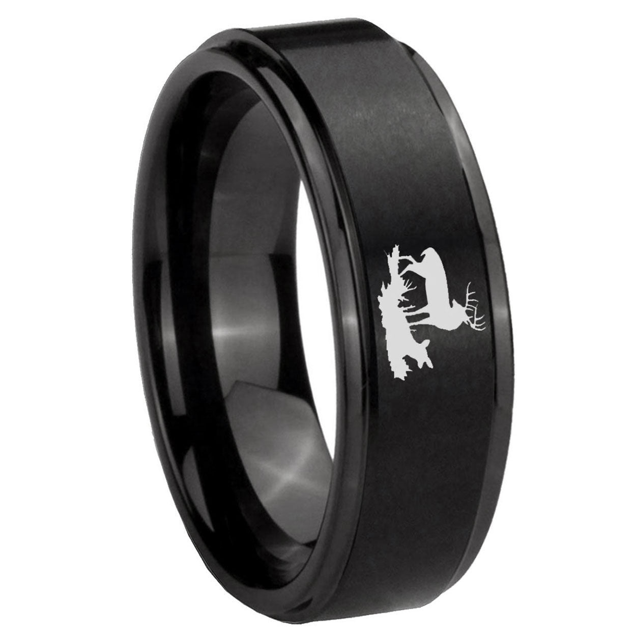 10mm Deer Hunting Step Edges Brush Black Tungsten Carbide Wedding Band Mens