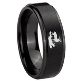 8mm Deer Hunting Step Edges Brush Black Tungsten Carbide Mens Wedding Ring