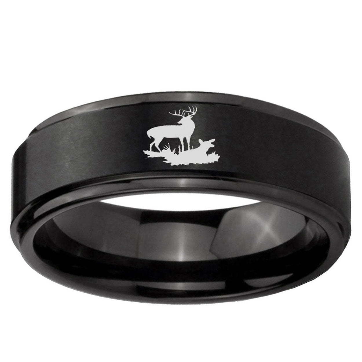 10mm Deer Hunting Step Edge Brush Black Tungsten Ring