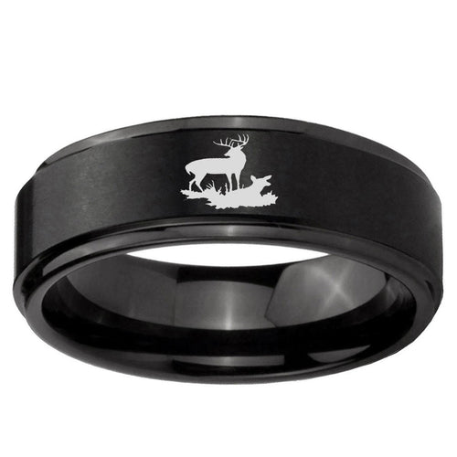10mm Deer Hunting Step Edge Brush Black Tungsten Ring