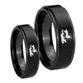 Deer Hunting Step Edges Brush Black Tungsten Wedding Band Set