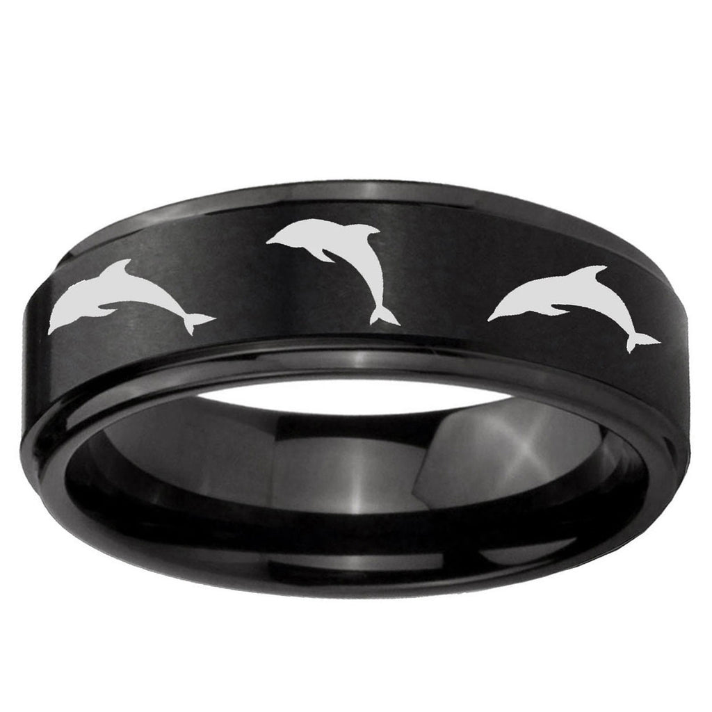 5mm Dolphins Step Edges Brush Black Tungsten Custom Ring