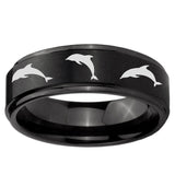 5, 8mm Dolphins Step Edge Brush Black Tungsten Ring
