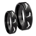 Dolphins Step Edges Brush Black Tungsten His And Hers Ring