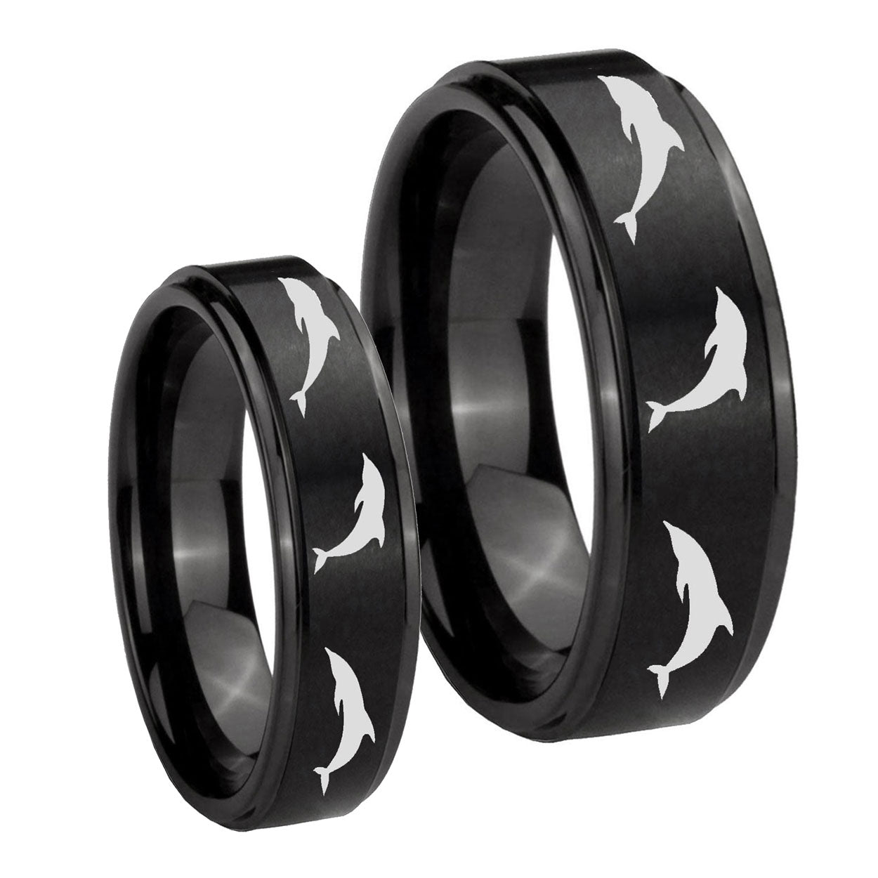 Dolphins Step Edges Brush Black Tungsten His And Hers Ring