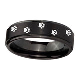 10mm-Paw-Print-Step-Edges-Brush-Black-Tungsten-Carbide-Wedding-Engagement-Ring