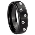 10mm Paw Print Step Edges Brush Black Tungsten Carbide Wedding Engagement Ring
