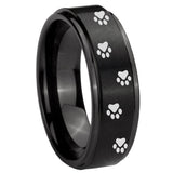 8mm Paw Print Step Edges Brush Black Tungsten Carbide Promise Ring