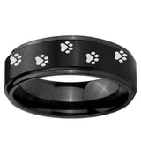 5, 8mm Paw Print Step Edge Brush Black Tungsten Carbide Promise Ring