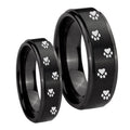 Paw Print Step Edges Brush Black Tungsten Bridal Set Rings