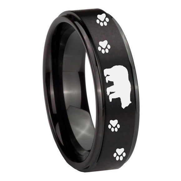 8mm-Bear-and-Paw-Step-Edges-Brush-Black-Tungsten-Carbide-Rings-for-Men