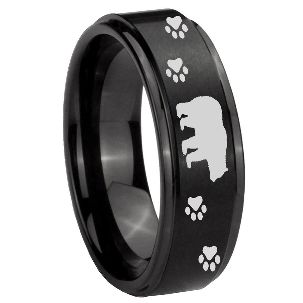 10mm Bear and Paw Step Edges Brush Black Tungsten Wedding Engraving Ring