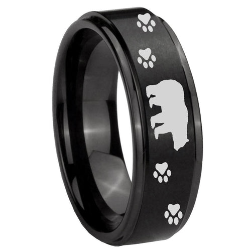10mm Bear and Paw Step Edges Brush Black Tungsten Wedding Engraving Ring