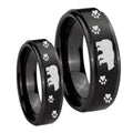 Bear and Paw Step Edges Brush Black Tungsten Promise Ring Set