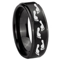 10mm Foot Print Step Edges Brush Black Tungsten Carbide Anniversary Ring