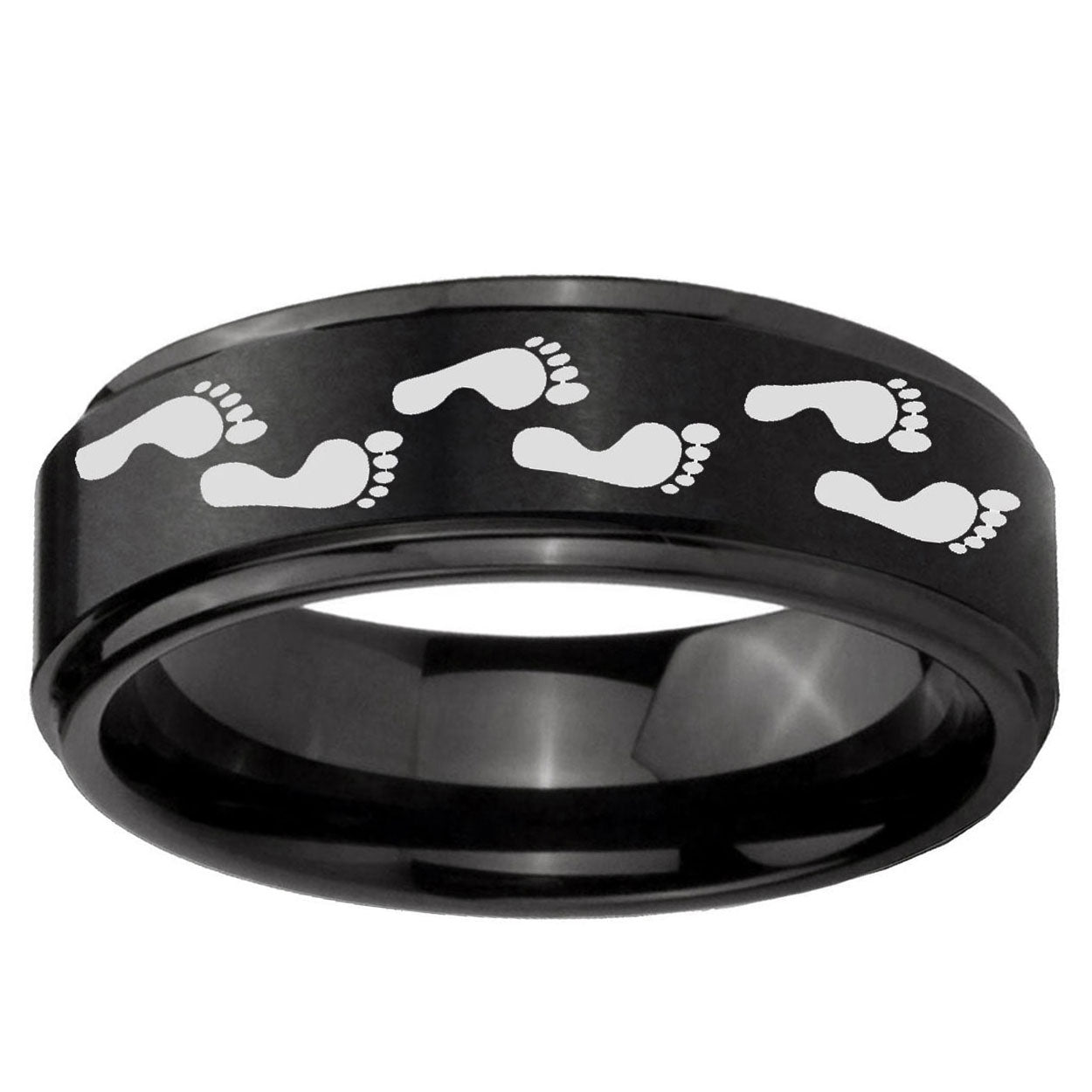 10mm Foot Print Step Edge Brush Black Tungsten Ring