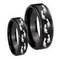 Foot Print Step Edges Brush Black Tungsten His Hers Set Rings