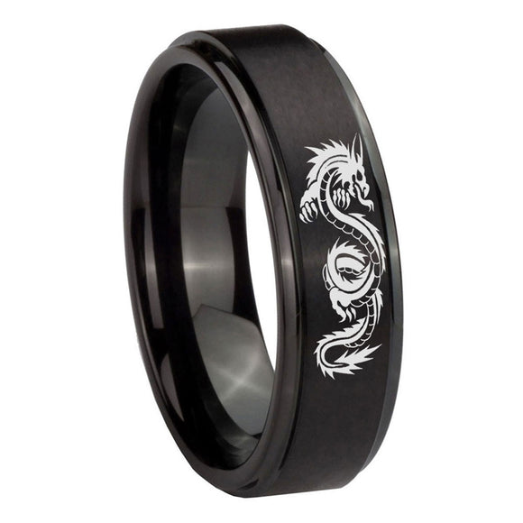 8mm-Dragon-Step-Edges-Brush-Black-Tungsten-Carbide-Wedding-Engraving-Ring