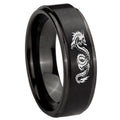 8mm Dragon Step Edges Brush Black Tungsten Engraved Ring