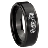 8mm Dragon Step Edges Brush Black Tungsten Carbide Wedding Engraving Ring
