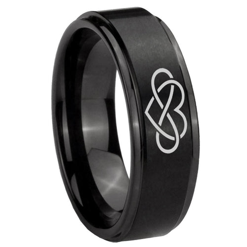 10mm Infinity Love Step Edges Brush Black Tungsten Carbide Engraved Ring